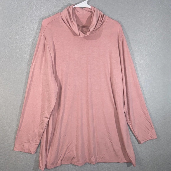 Catherines Tunic Womens 1X Pink Turtle Neck Solid Pullover Long Sleeve Casual - Picture 1 of 12